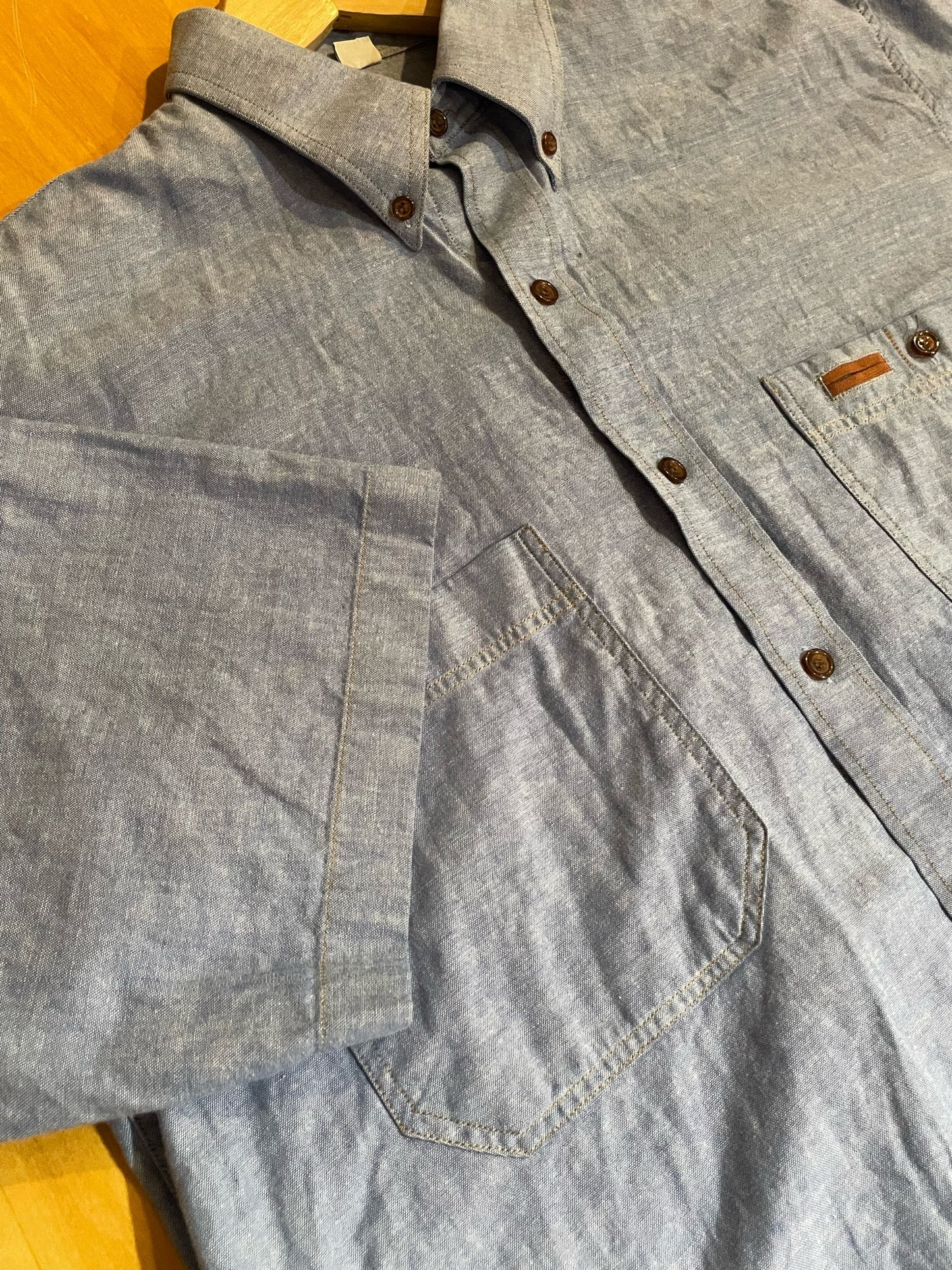 VINTAGE 90s GLOWEAVE DENIM SHORT SLEEVES SHIRT SZ: M