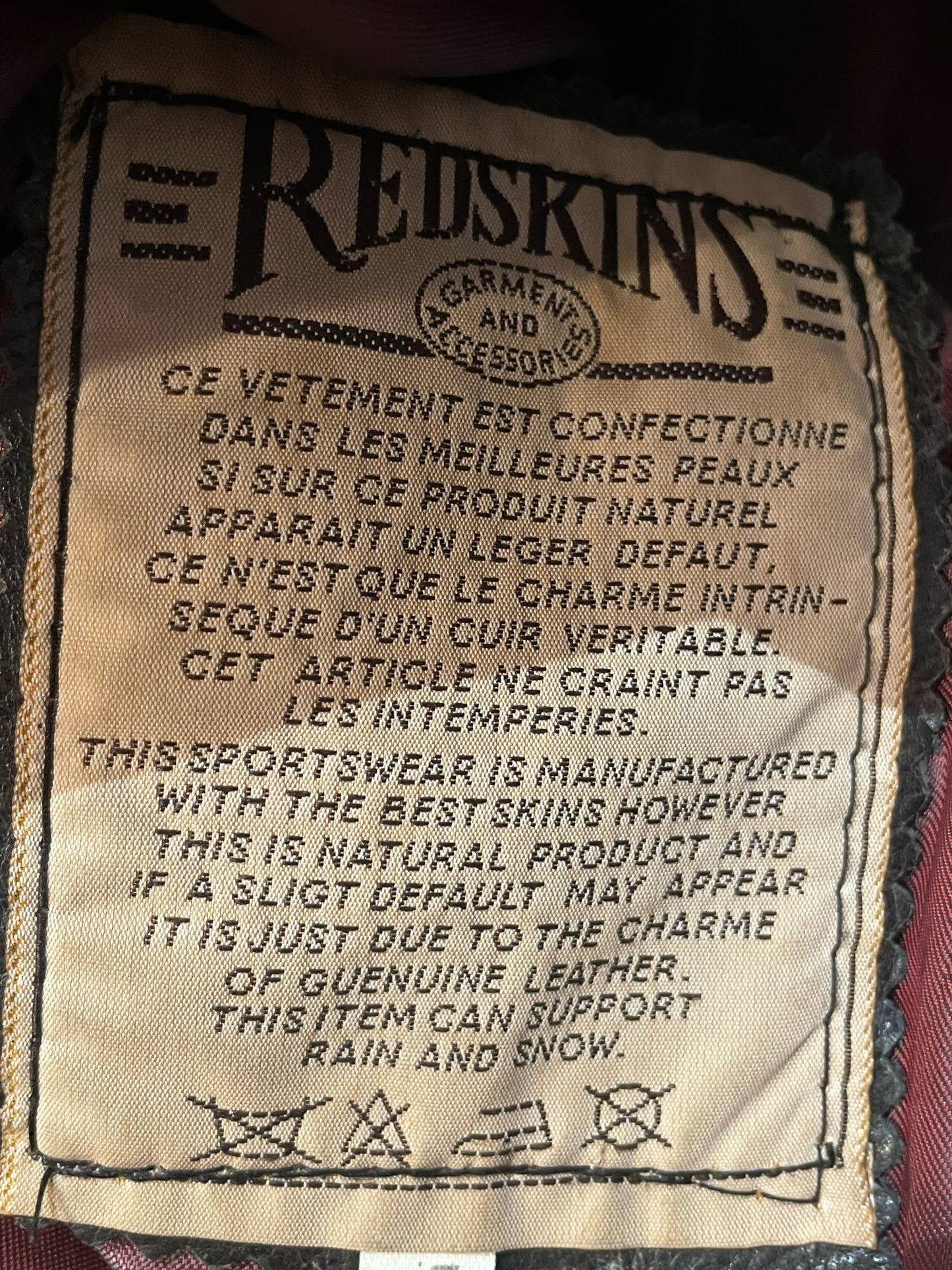 VINTAGE REDSKINS "RIDERS" MOTORCYCLE LEATHER JACKET SZ: XL