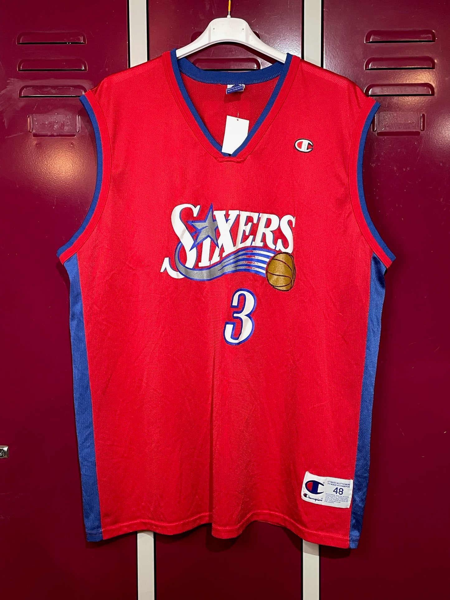 VINTAGE CHAMPION PHILADELPHIA 76ERS "IVERSON" NBA JERSEY SZ: 48=XL