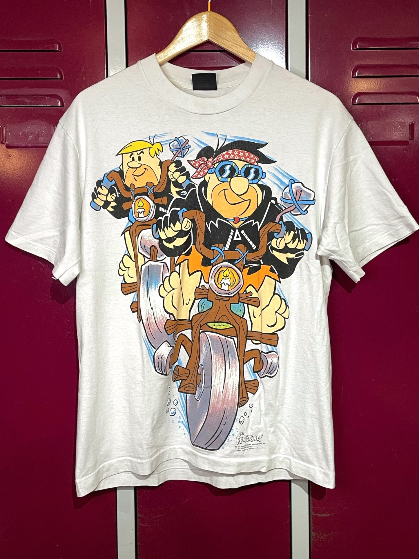 VINTAGE 1993 THE FLINTSTONES "FRED & BARNEY BIKER" T-SHIRT  SZ: L