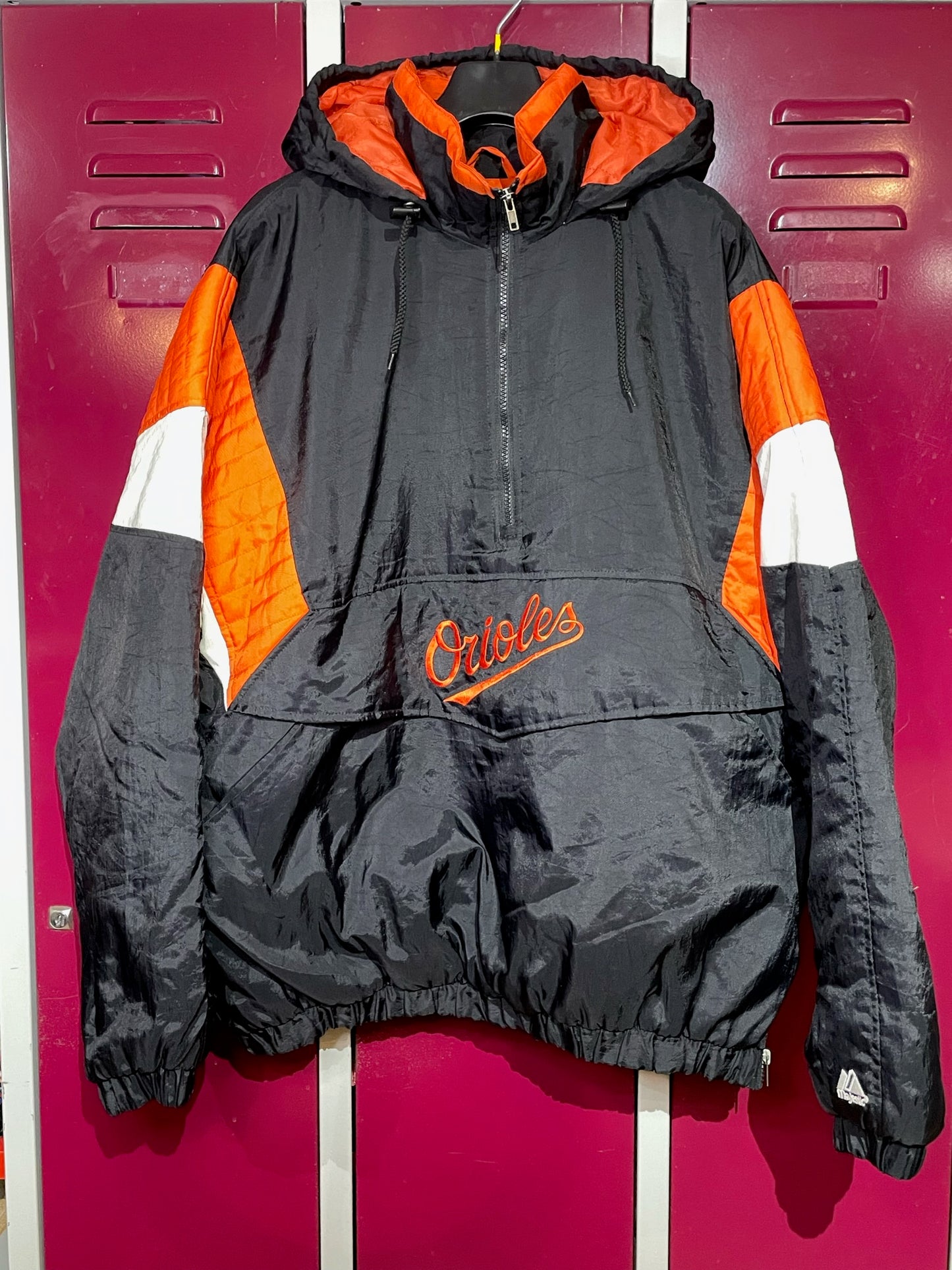 VINTAGE 90s MAJESTIC BALTIMORE ORIOLES HOODED JACKET SZ: XL