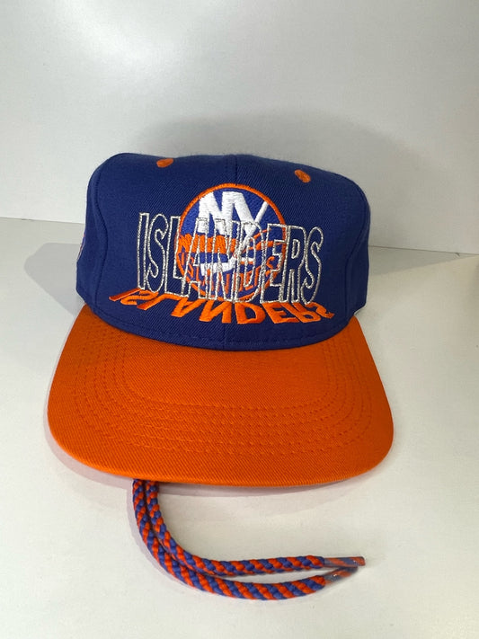 VINTAGE 90s NEW YORK ISLANDERS #1 APPAREL DRAWSTRING CAP HAT