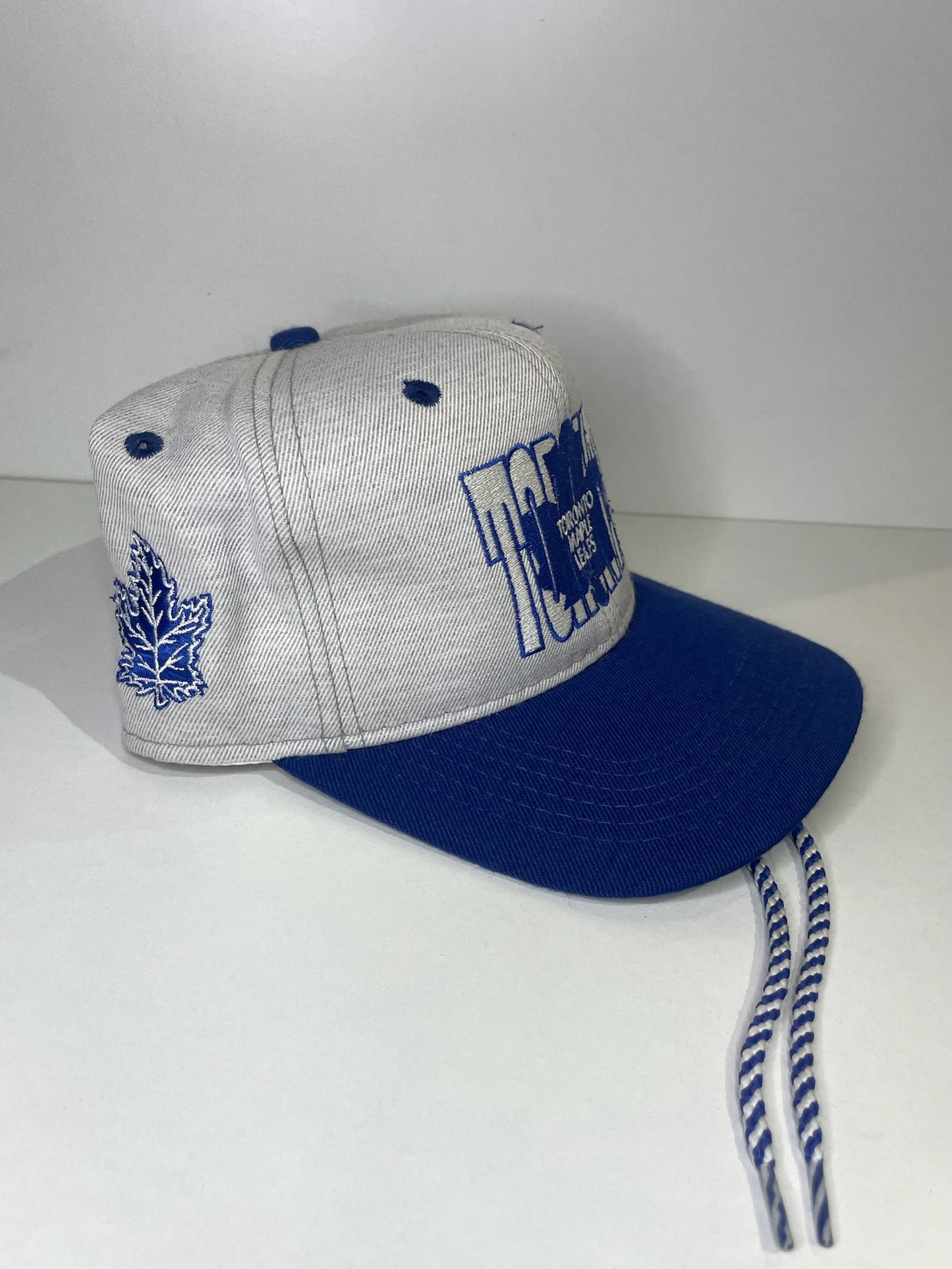 VINTAGE 90s TORONTO MAPLE LEAFS #1 APPAREL DRAWSTRING CAP HAT