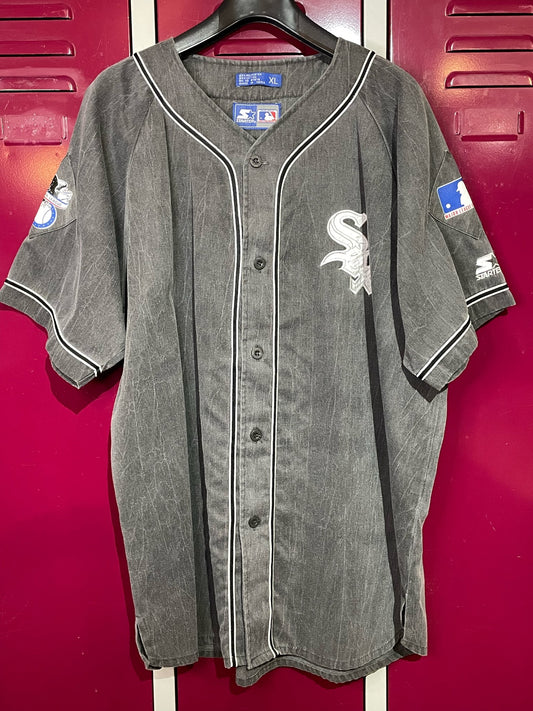 VINTAGE 90s STARTER CHICAGO WHITE SOX "DENIM" MLB BASEBALL JERSEY  SZ: XL