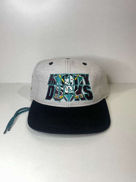 VINTAGE 90s MIGHTY DUCKS #1 APPAREL DRAWSTRING CAP HAT