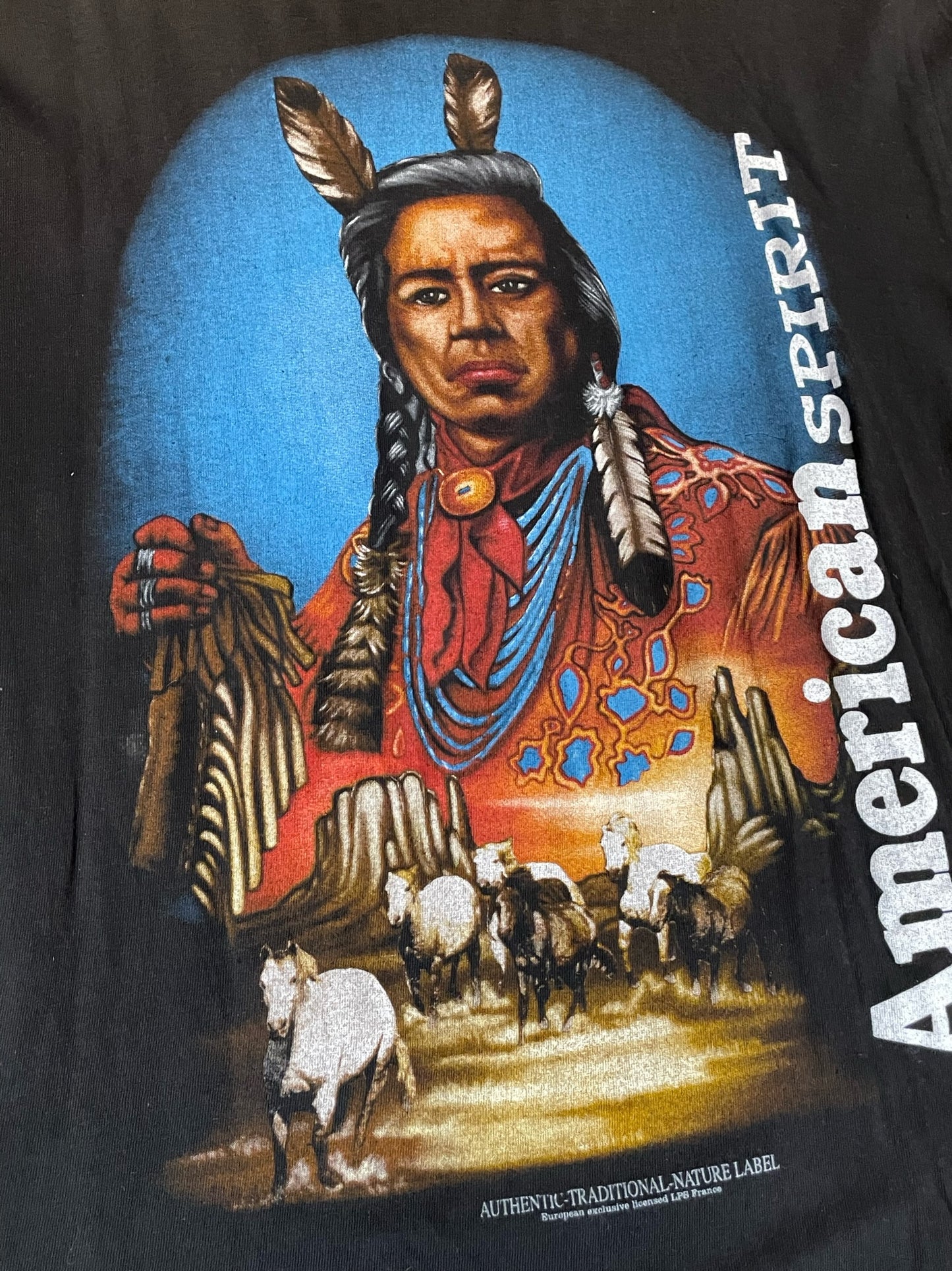 VINTAGE AMERICAN SPIRIT "NATIVE INDIAN CHIEF" T-SHIRT SZ: L