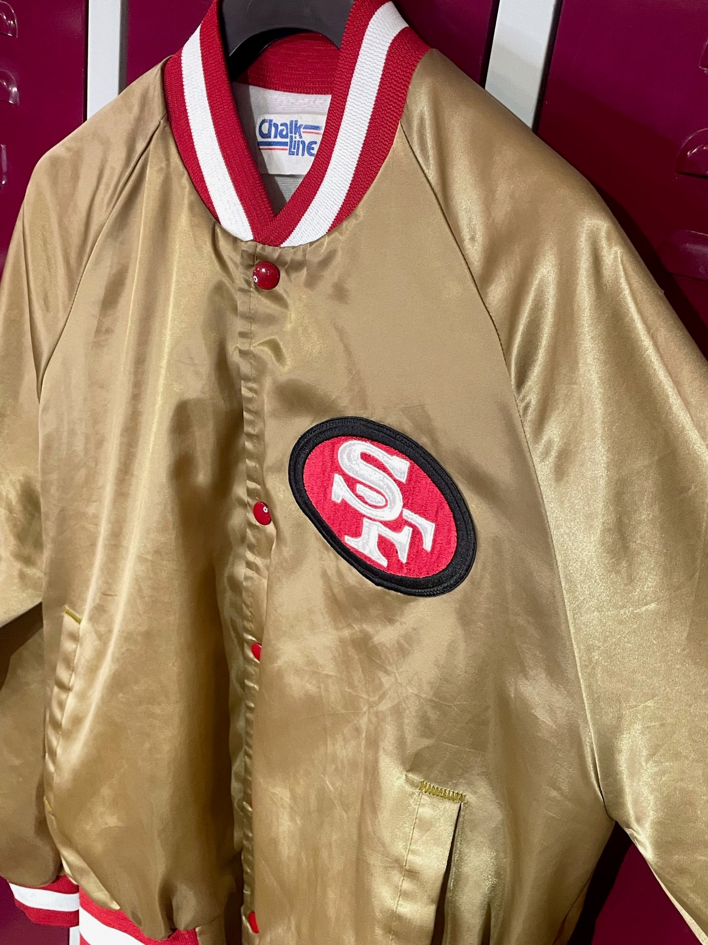VINTAGE 90s CHALK LINE SAN FRANCISCO 49ERS SATIN JACKET SZ: M