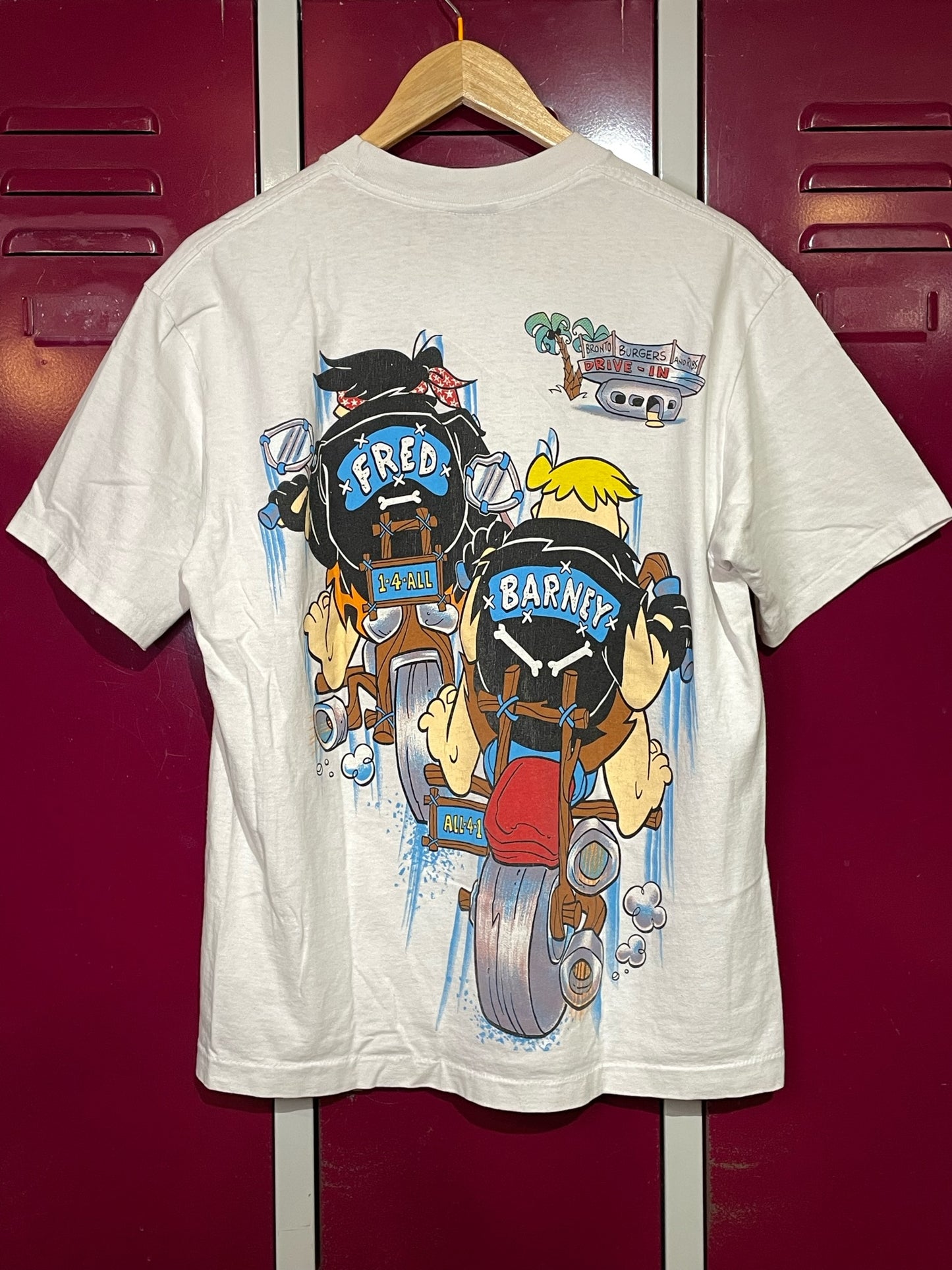 VINTAGE 1993 THE FLINTSTONES "FRED & BARNEY BIKER" T-SHIRT  SZ: L