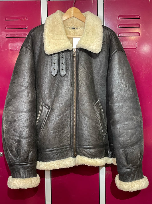 VINTAGE AERO LEATHER TYPE B-3 SHEARLING SHEEPSKIN JACKET  SZ: XXL