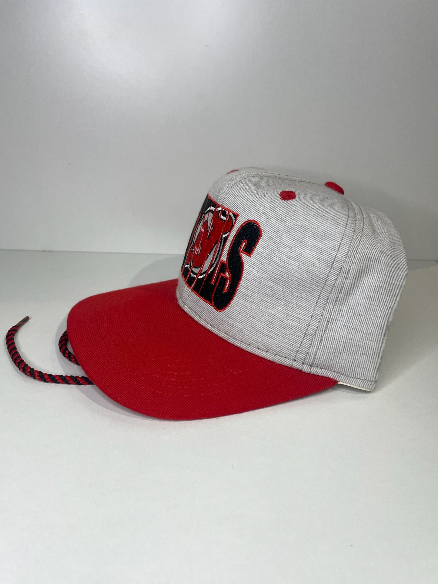 VINTAGE 90s NEW JERSEY DEVILS #1 APPAREL DRAWSTRING CAP HAT