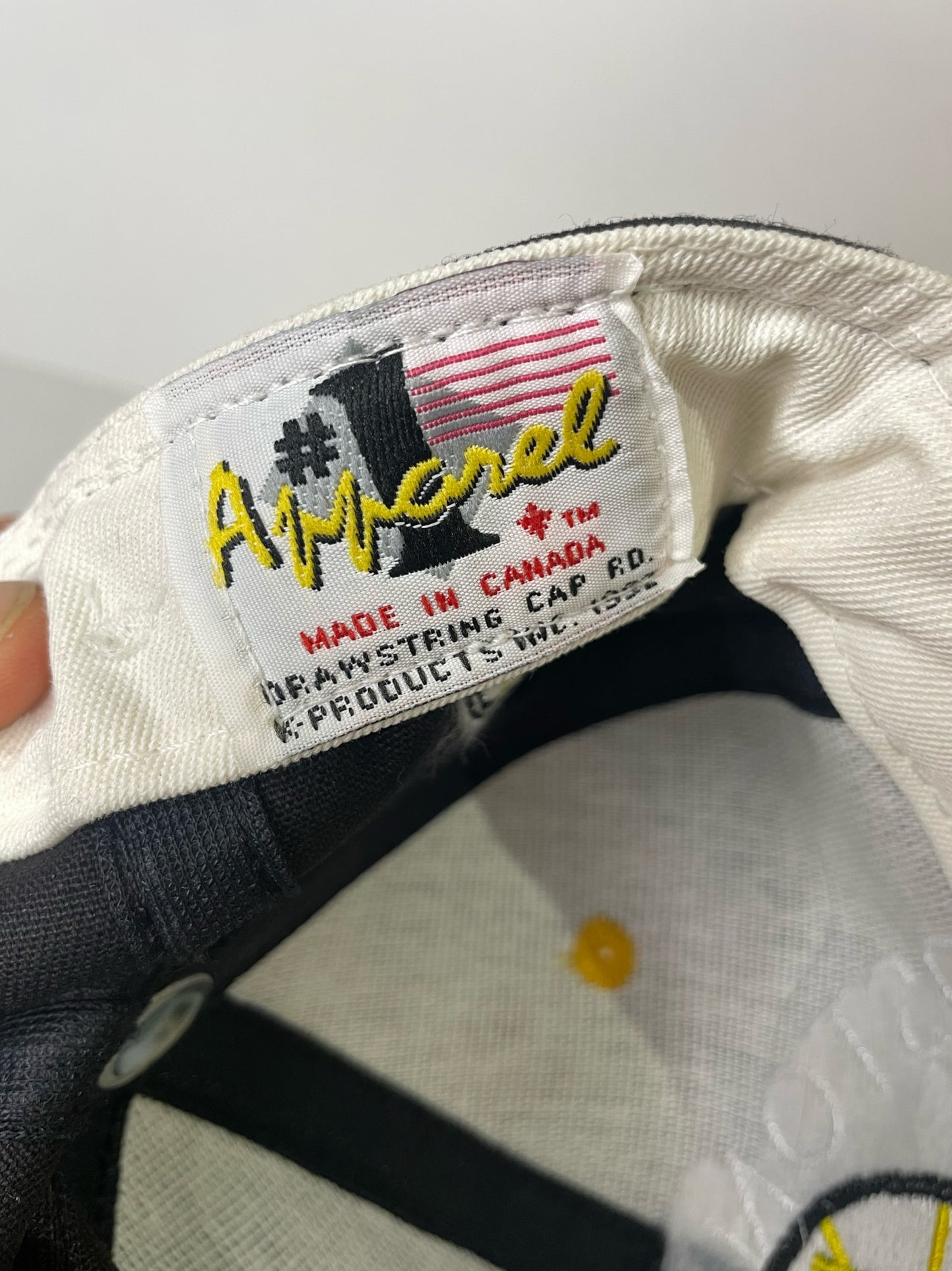 VINTAGE 90s BOSTON BRUINS #1 APPAREL DRAWSTRING CAP HAT