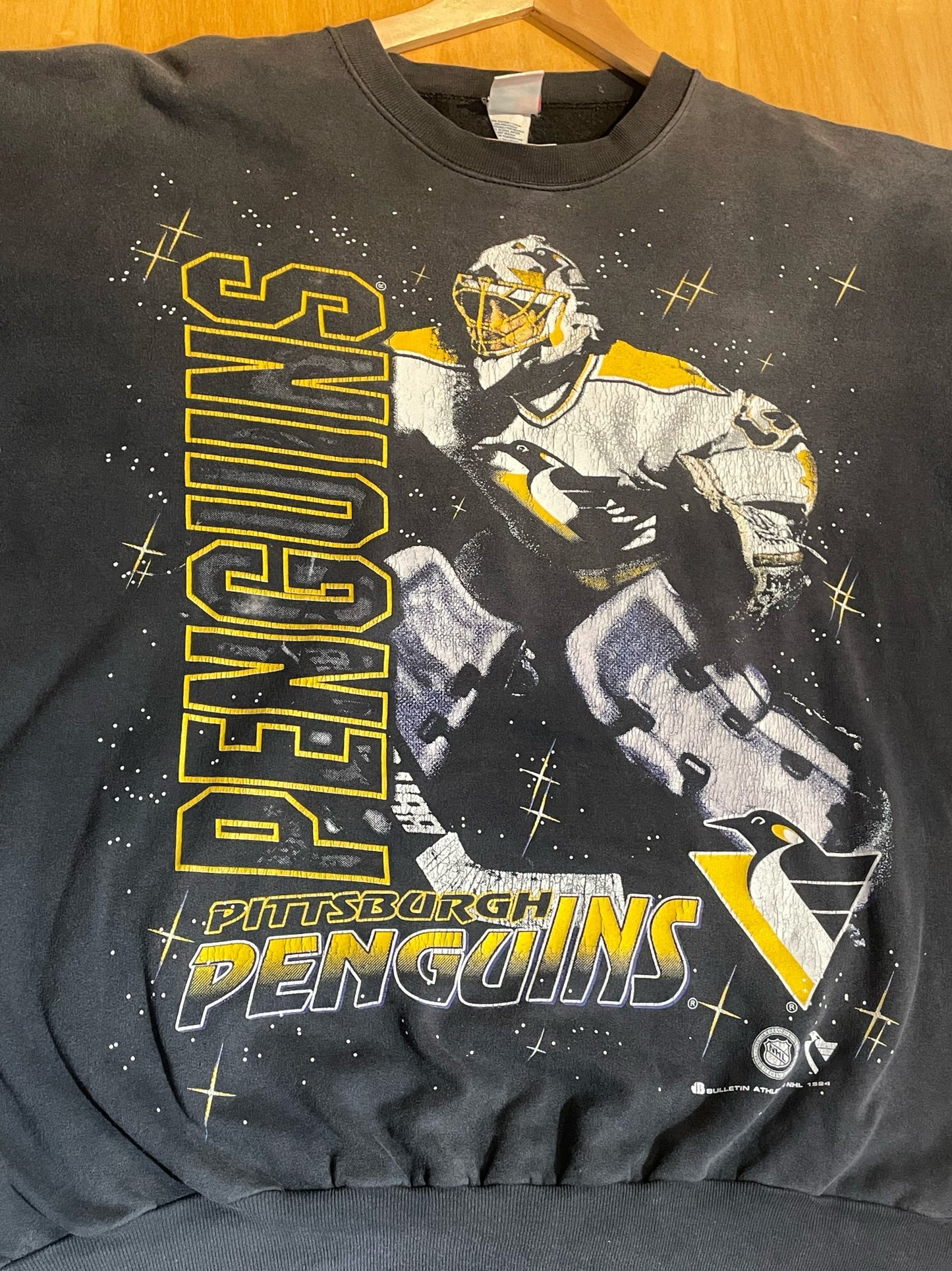 VINTAGE 1994 BULLETIN ATHLETIC PITTSBURGH PENGUINS NHL HOCKEY CREWNECK SWEATSHIRT SZ: 2 = XL