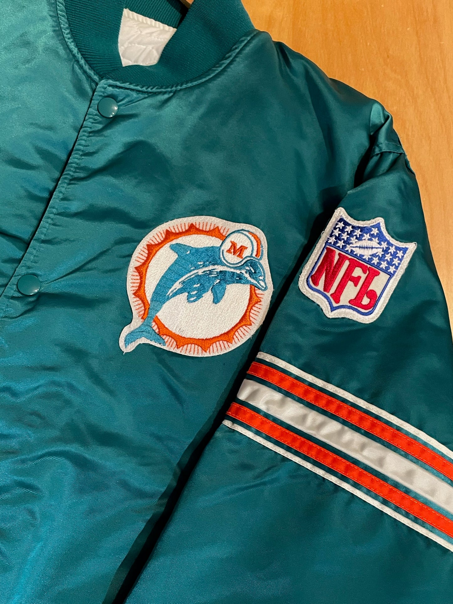 VINTAGE 90s STARTER MIAMI DOLPHINS NFL SATIN JACKET SZ: L
