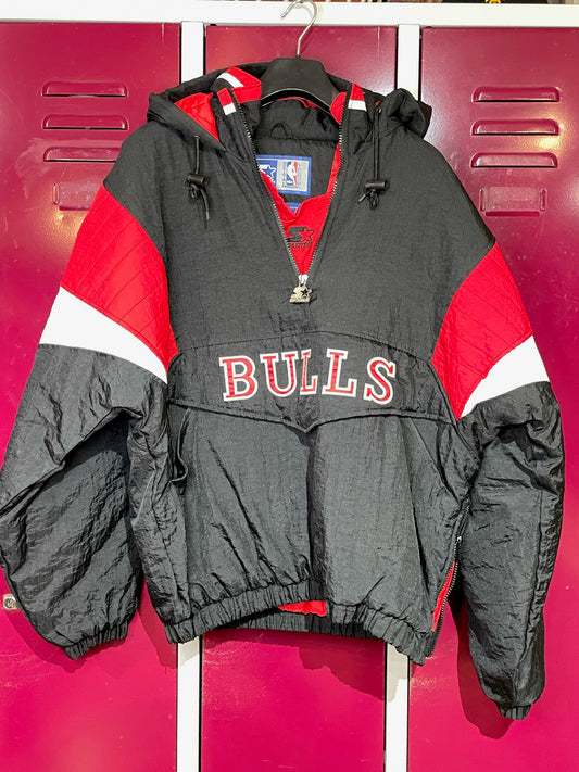 VINTAGE 90s STARTER CHICAGO BULLS NBA HALF ZIP JACKET  SZ: S