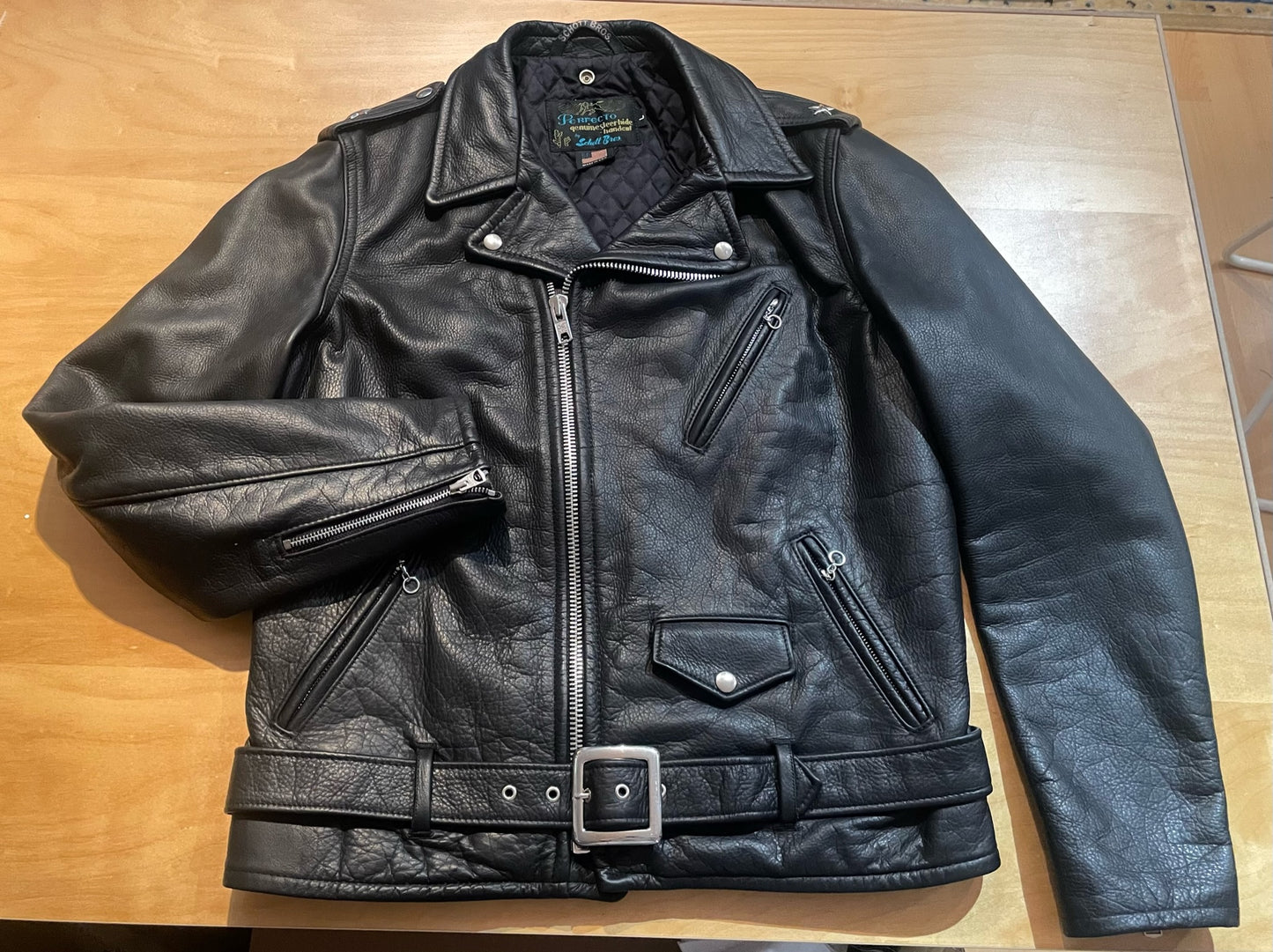 SCHOTT BROS. 519 PERFECTO "WAXY NATURAL COWHIDE 50'S" JACKET SZ: L