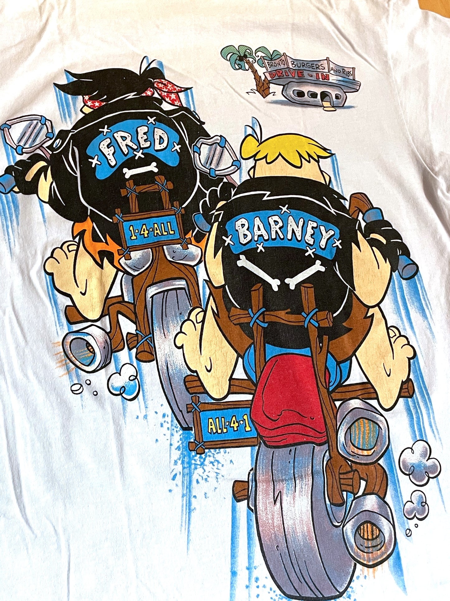 VINTAGE 1993 THE FLINTSTONES "FRED & BARNEY BIKER" T-SHIRT  SZ: L