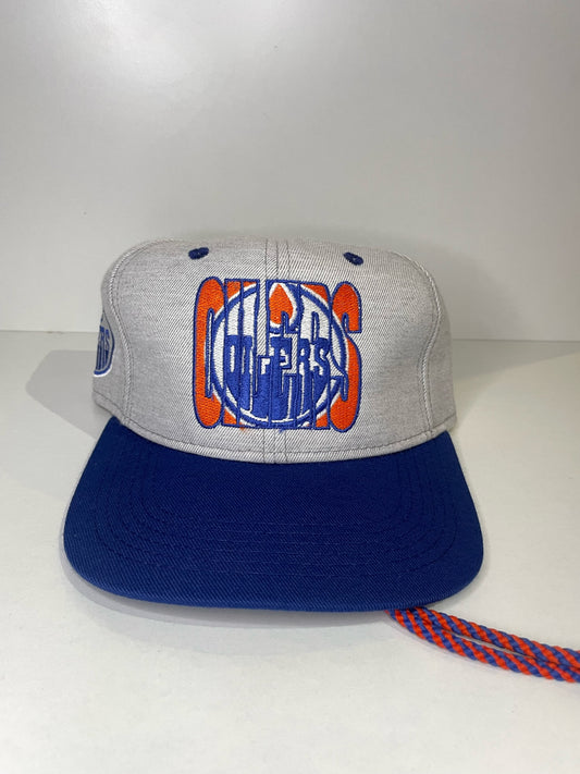 VINTAGE 90s EDMONTON OILERS #1 APPAREL DRAWSTRING CAP HAT