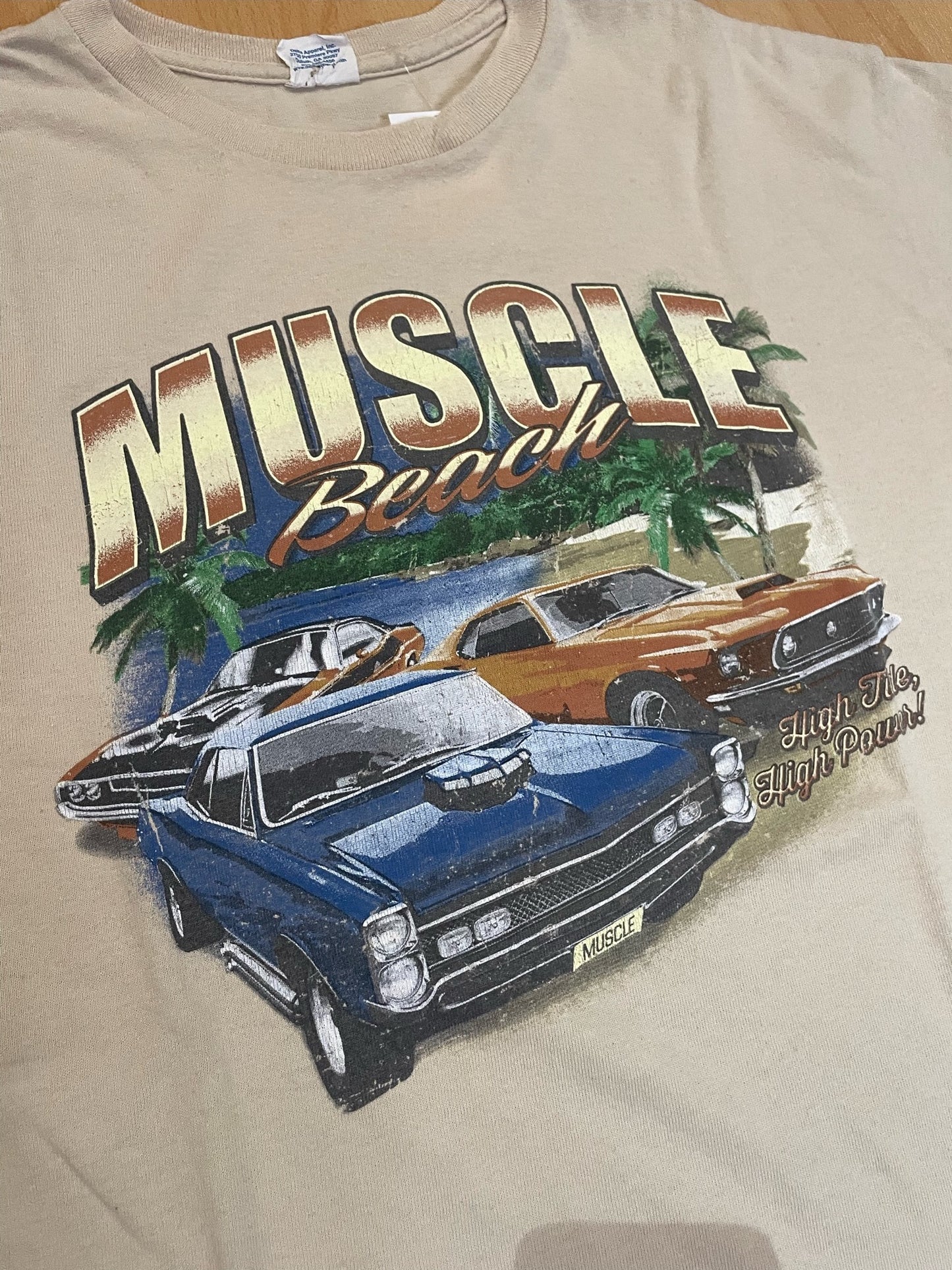 MUSCLE BEACH CAR RACING T-SHIRT SZ: L