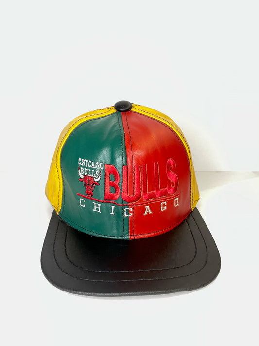 VINTAGE 90s CHICAGO BULLS GENUINE LEATHER "MADE IN USA" SNAPBACK CAP HAT
