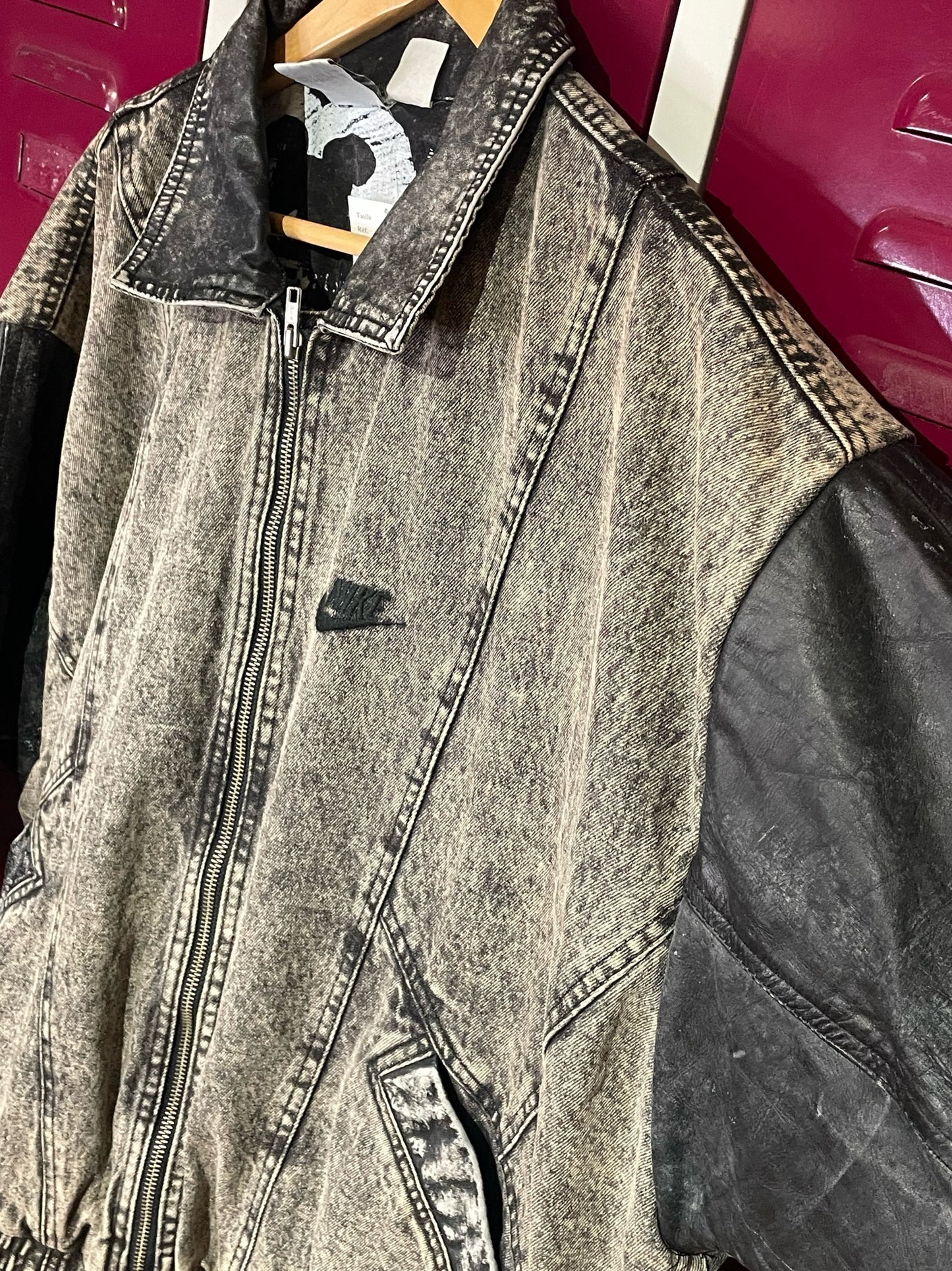 VINTAGE 90s NIKE FORCE DENIM ACID WASH LEATHER DAVID ROBINSON JACKET SZ: M