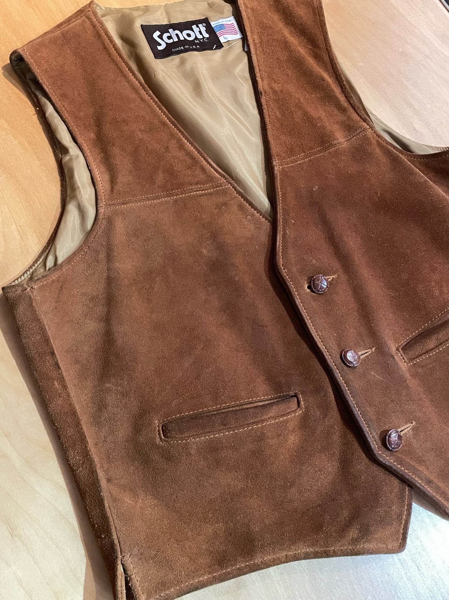 VINTAGE SCHOTT RANCHER WESTERN SUEDE LEATHER VEST SZ: L