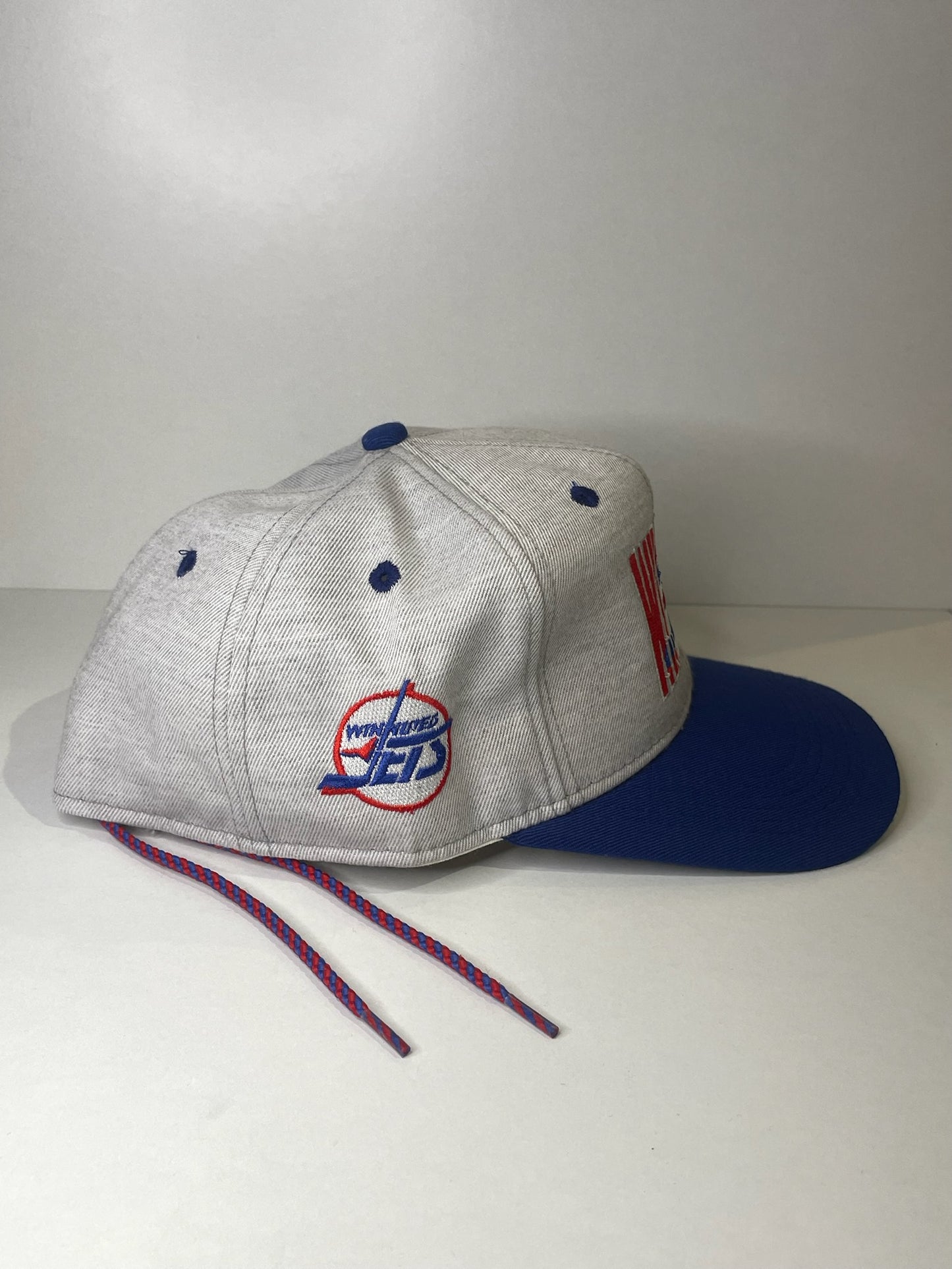 VINTAGE 90s WINNIPEG JETS #1 APPAREL DRAWSTRING CAP HAT