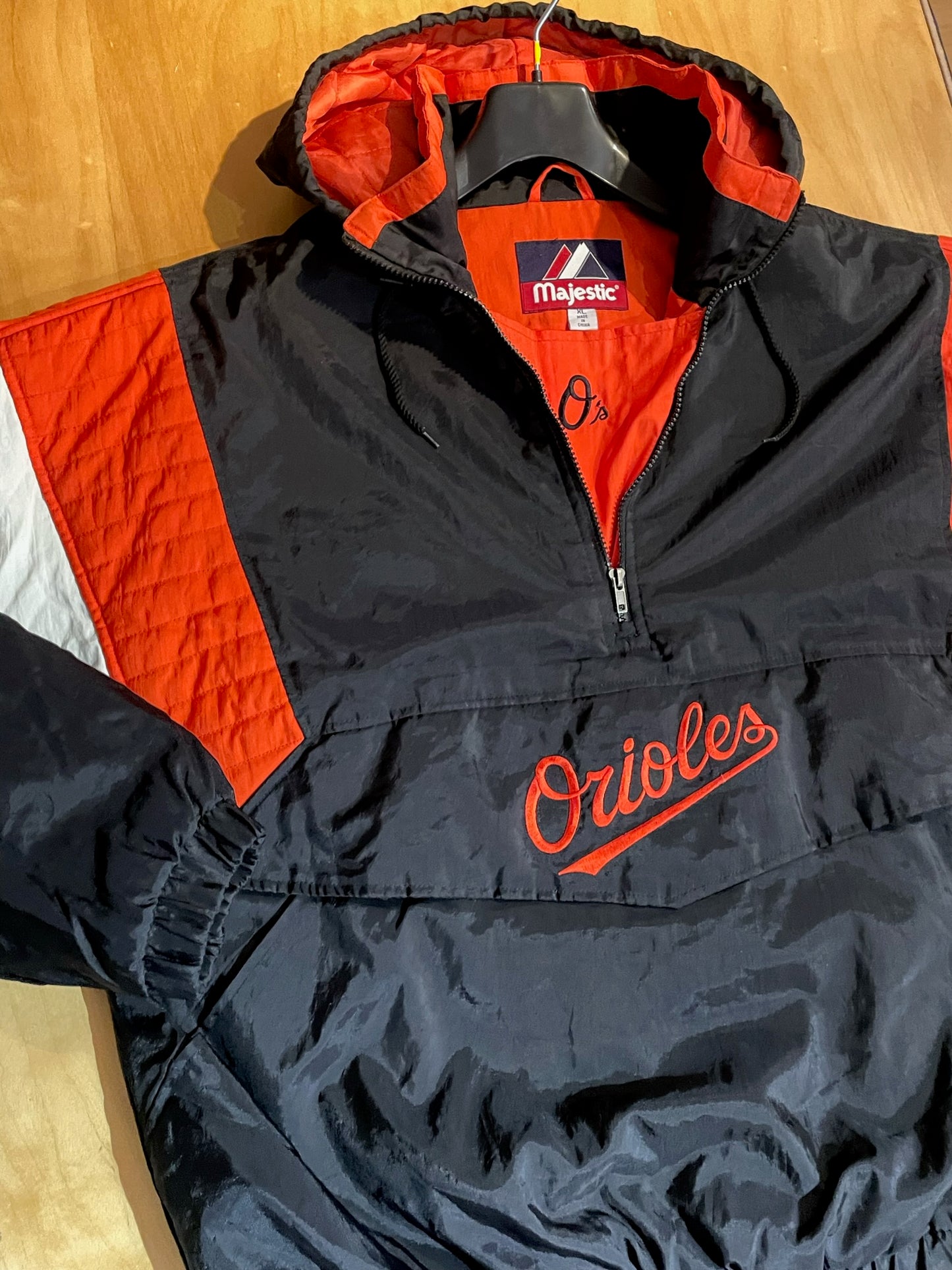 VINTAGE 90s MAJESTIC BALTIMORE ORIOLES HOODED JACKET SZ: XL