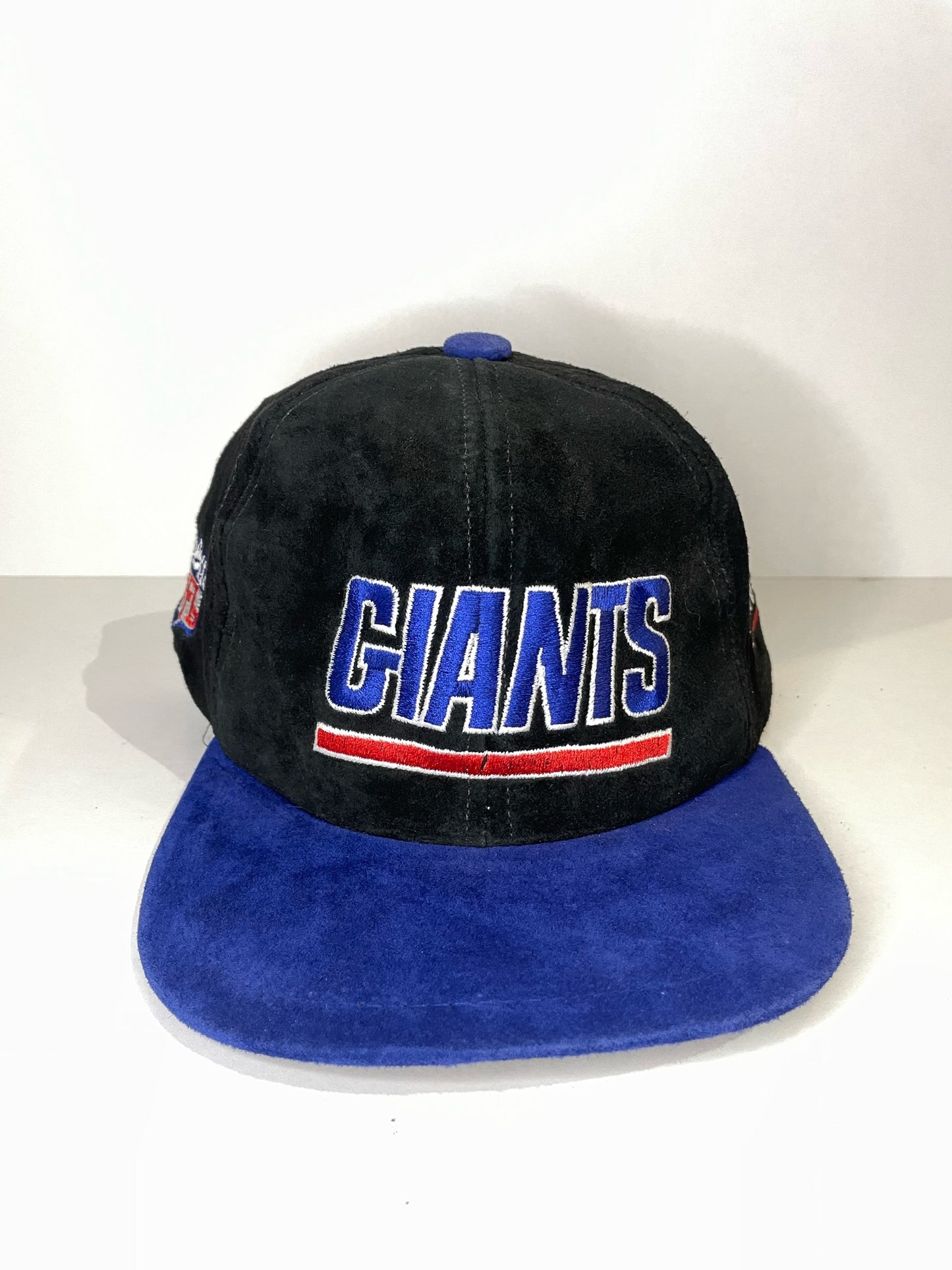 VINTAGE 90s NEW YORK GIANTS SUEDE/LEATHER SNAPBACK CAP HAT