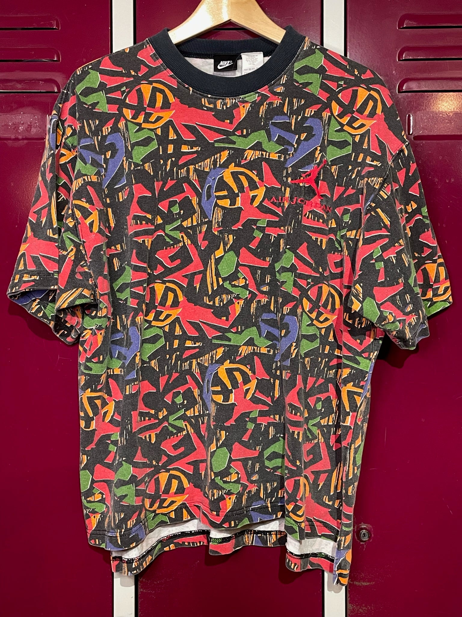 Vintage Nike All Over Print Air Jordan 1990s Tee Shirt Size Medium Made USA