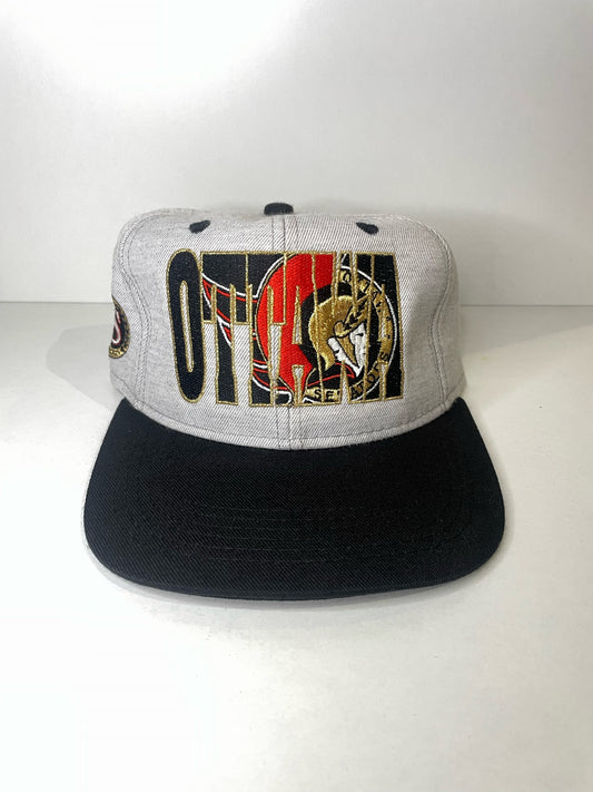 VINTAGE 90s OTTAWA SENATORS #1 APPAREL DRAWSTRING CAP HAT