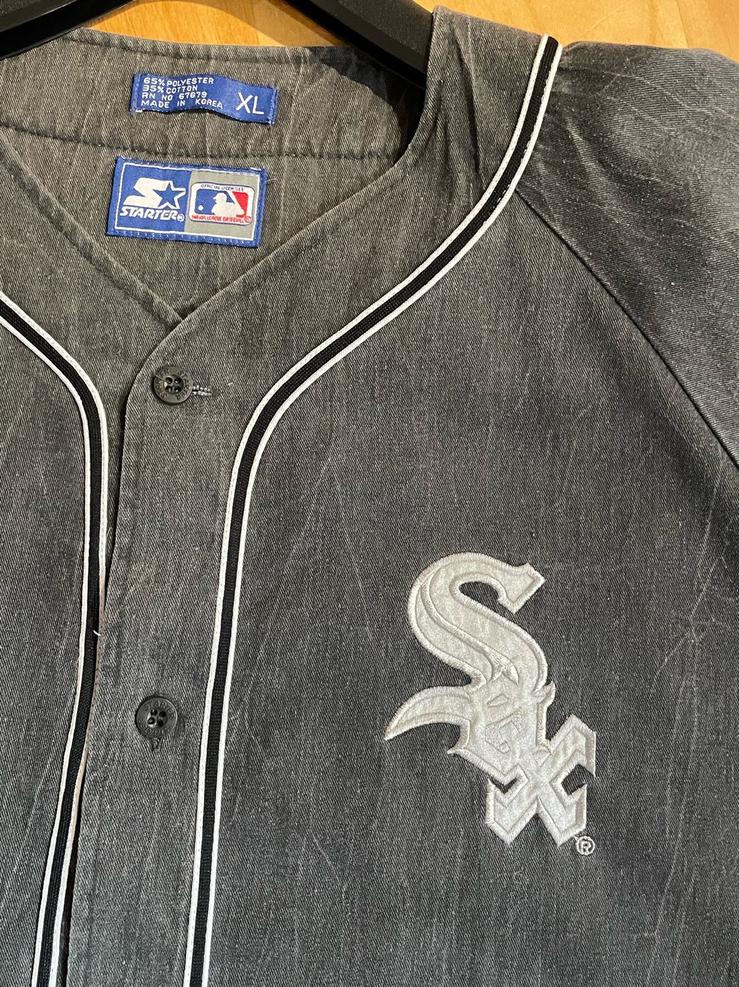 VINTAGE 90s STARTER CHICAGO WHITE SOX "DENIM" MLB BASEBALL JERSEY SZ: XL