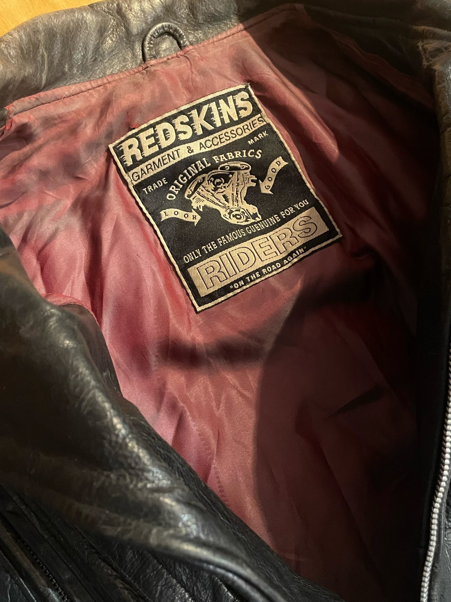 VINTAGE REDSKINS "RIDERS" MOTORCYCLE LEATHER JACKET SZ: XL