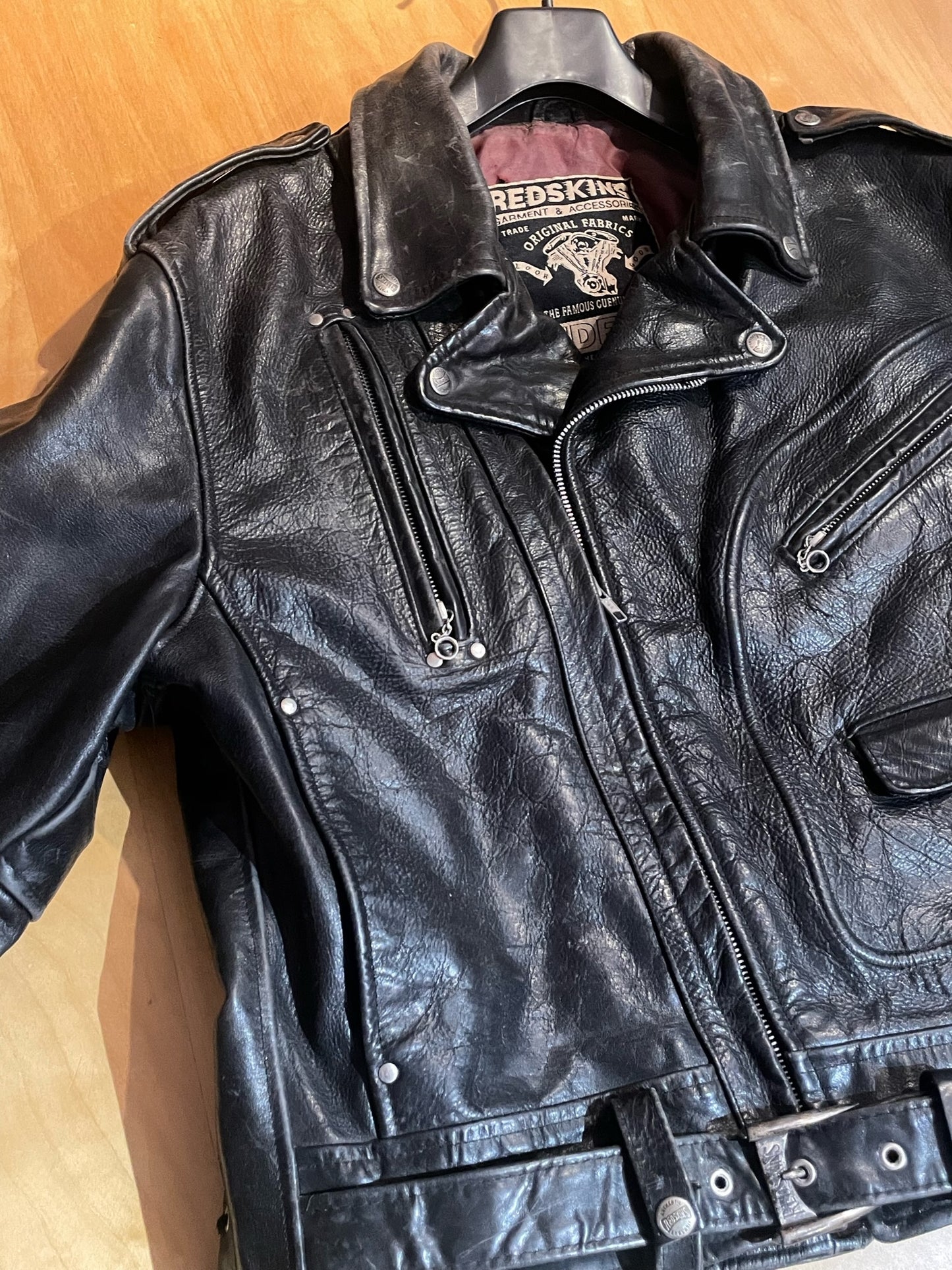 VINTAGE REDSKINS "RIDERS" MOTORCYCLE LEATHER JACKET SZ: XL