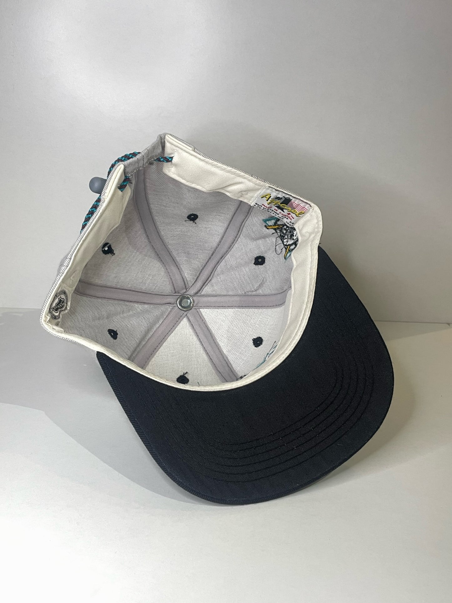 VINTAGE 90s MIGHTY DUCKS #1 APPAREL DRAWSTRING CAP HAT