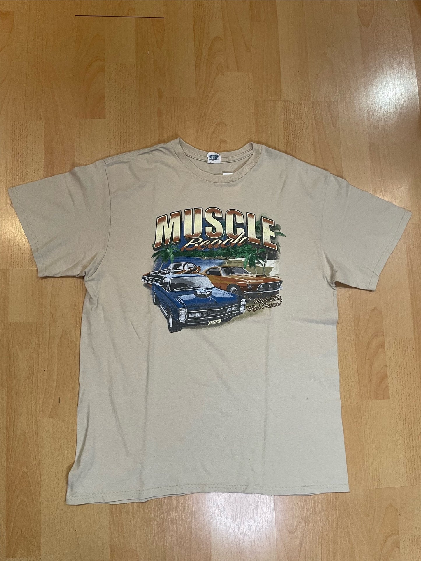 MUSCLE BEACH CAR RACING T-SHIRT SZ: L
