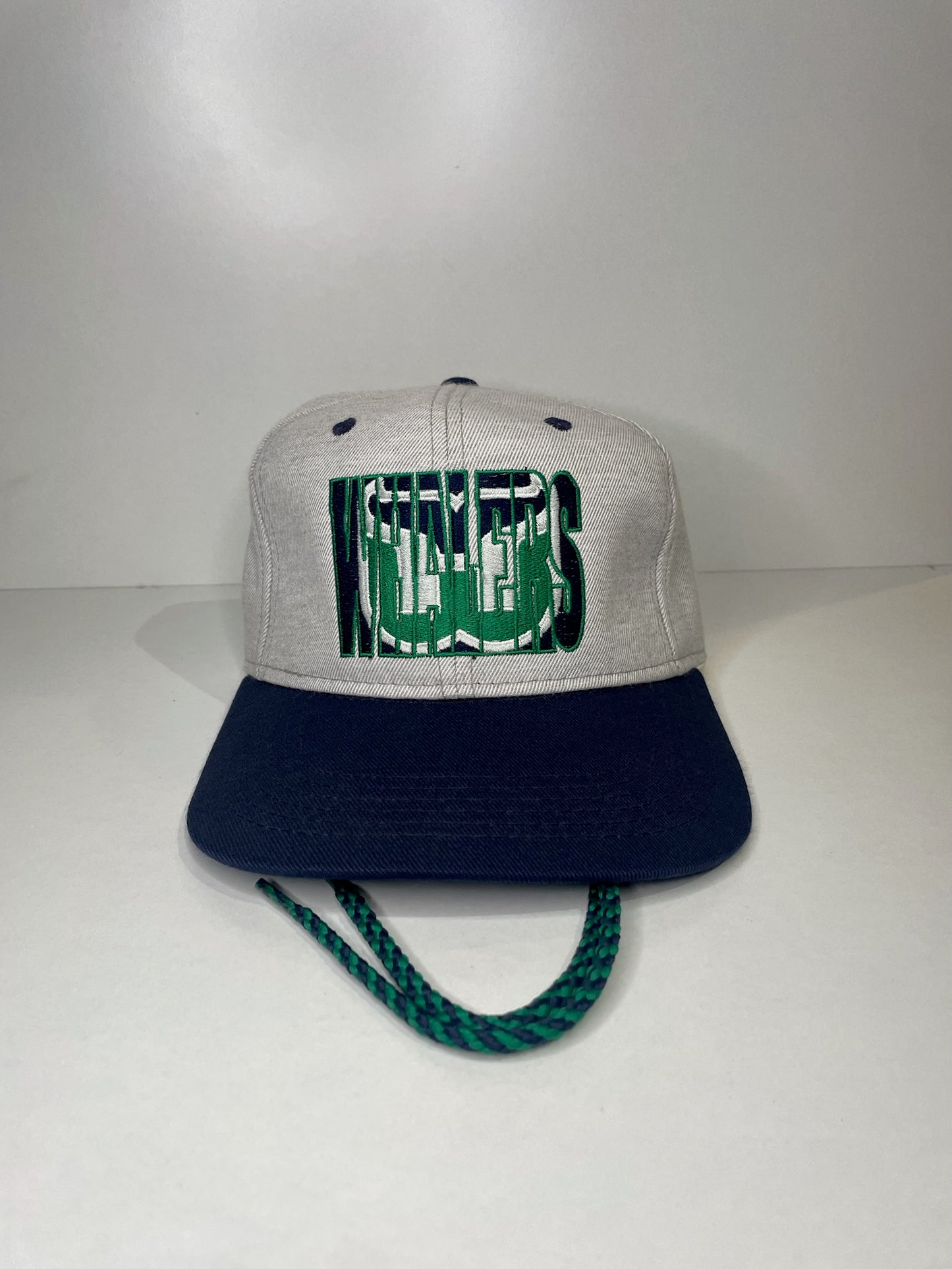 VINTAGE 90s HARTFORD WHALERS #1 APPAREL DRAWSTRING CAP HAT