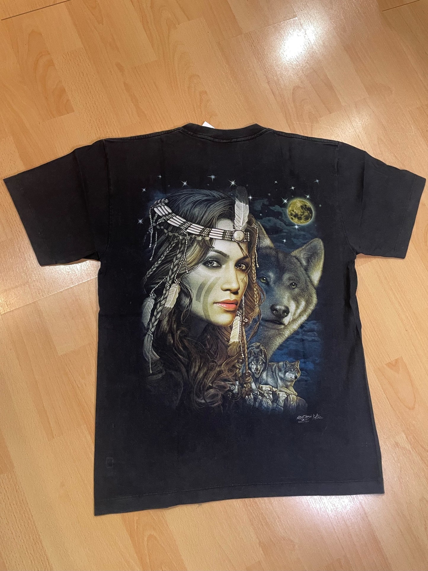 NATIVE AMERICAN & WOLF DOUBLE SIDED T-SHIRT SZ: M