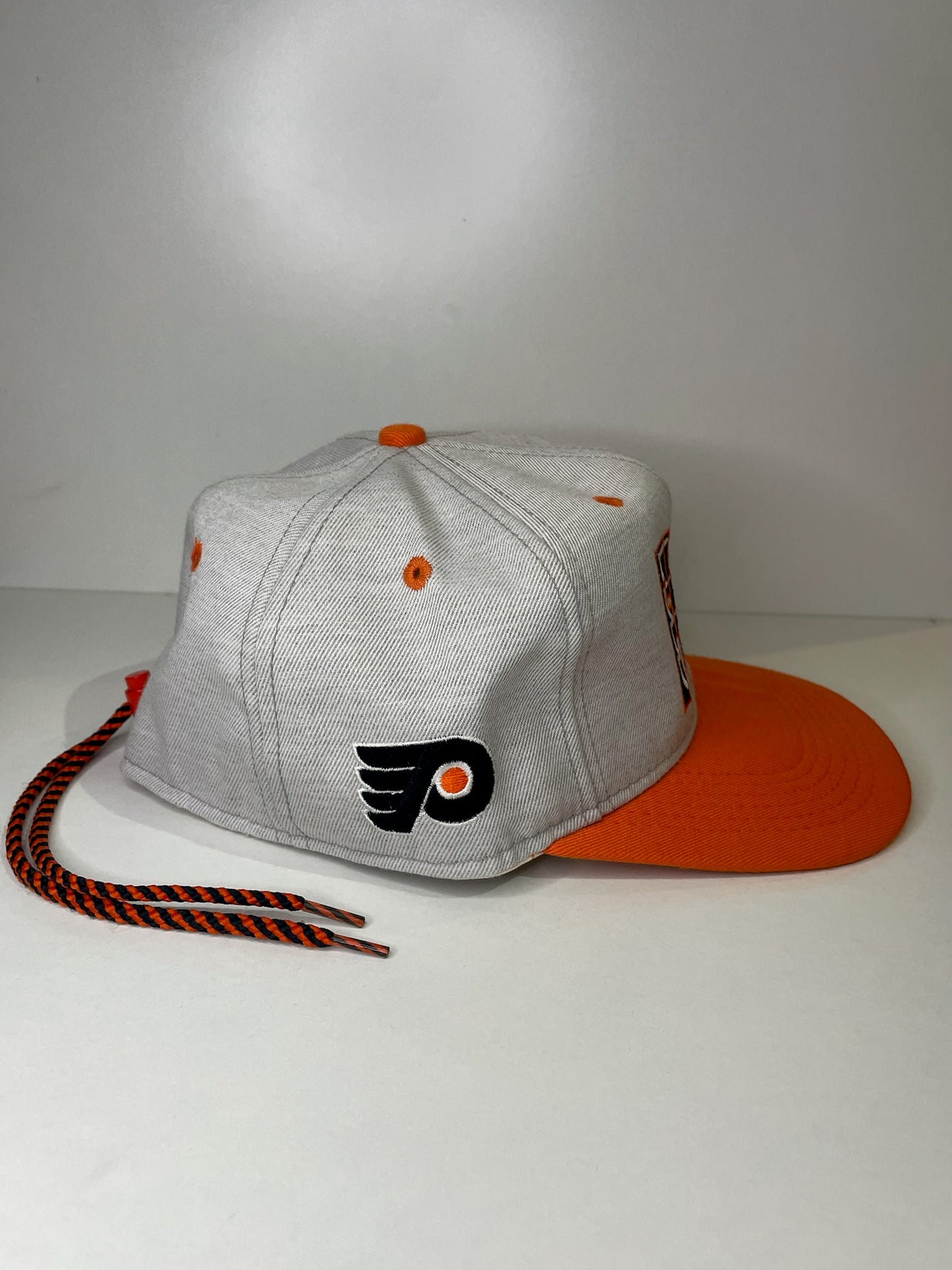 VINTAGE 90s PHILADELPHIA FLYERS #1 APPAREL DRAWSTRING CAP HAT