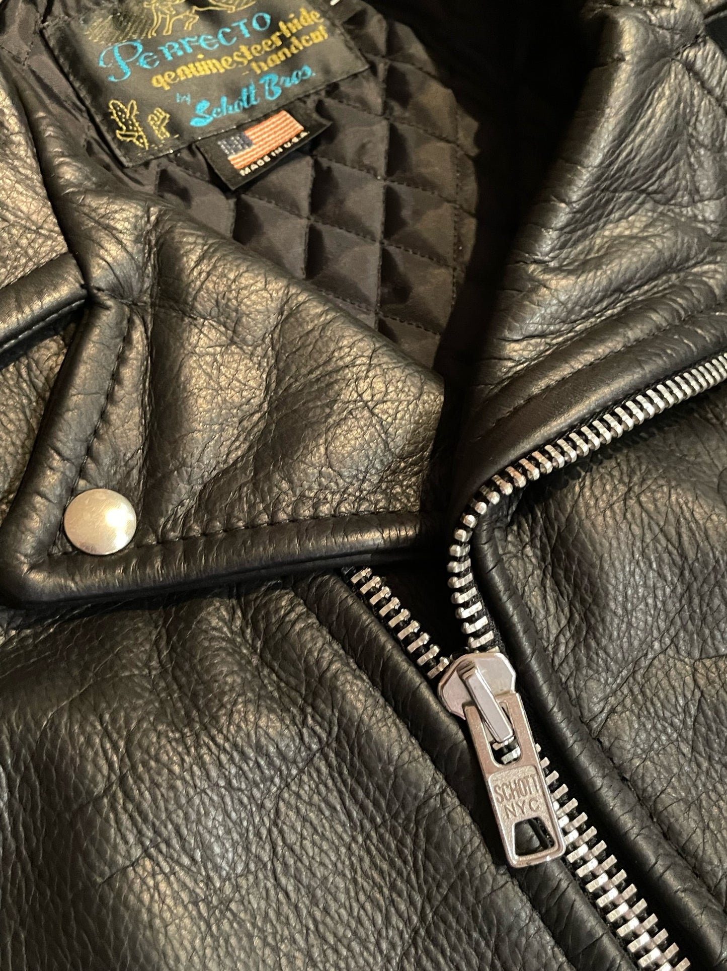 SCHOTT BROS. 519 PERFECTO "WAXY NATURAL COWHIDE 50'S" JACKET SZ: L