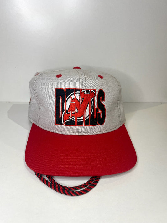 VINTAGE 90s NEW JERSEY DEVILS #1 APPAREL DRAWSTRING CAP HAT
