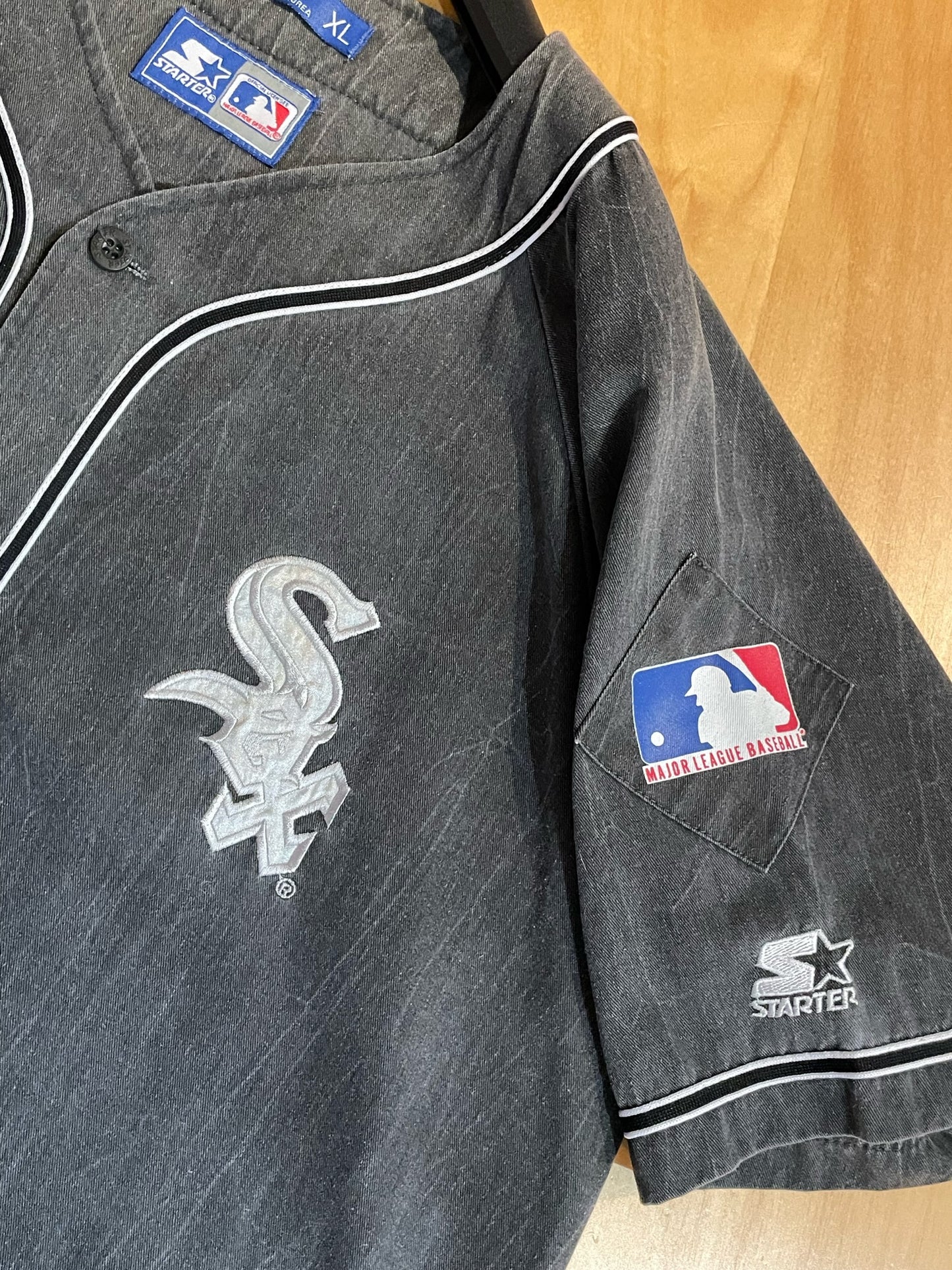 VINTAGE 90s STARTER CHICAGO WHITE SOX "DENIM" MLB BASEBALL JERSEY SZ: XL