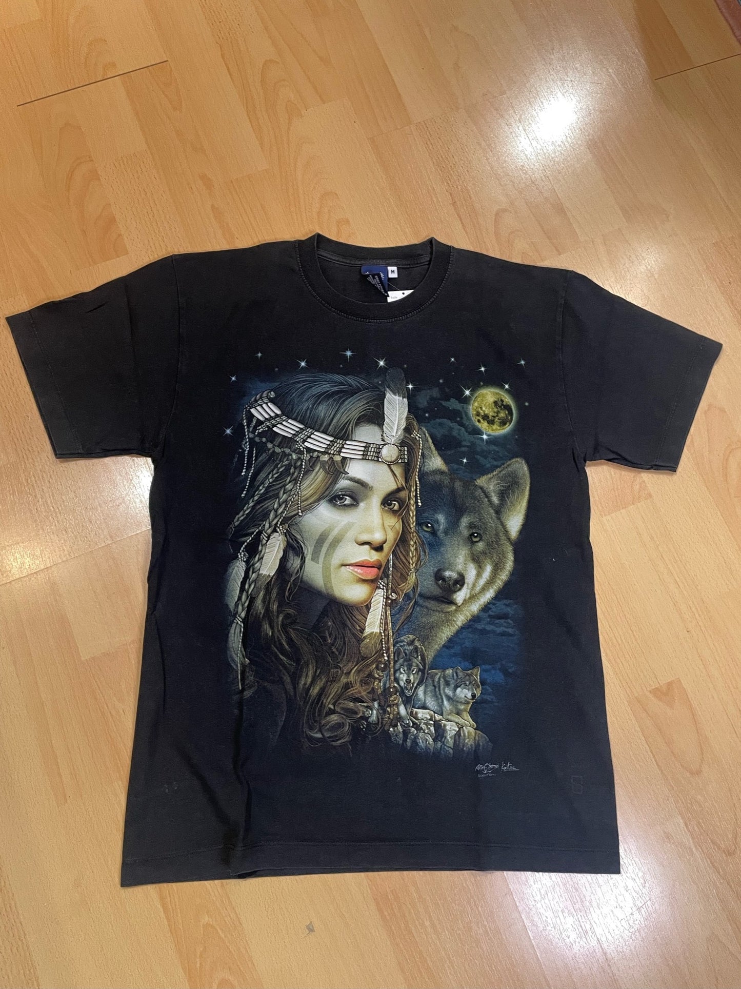 NATIVE AMERICAN & WOLF DOUBLE SIDED T-SHIRT SZ: M