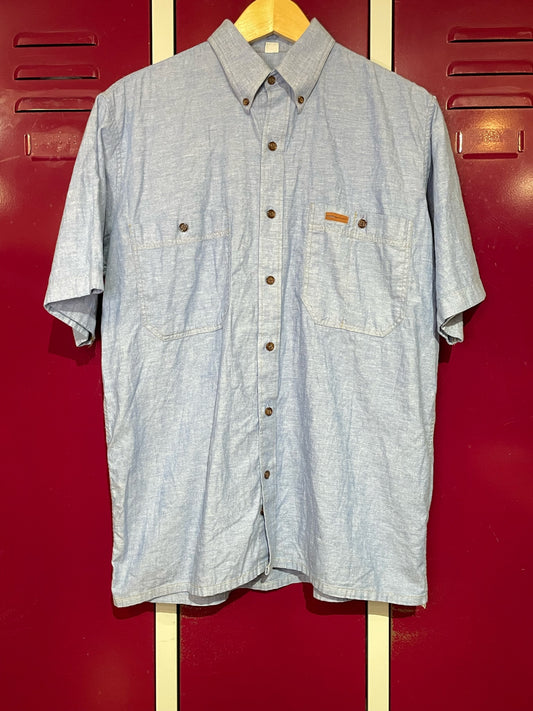 VINTAGE 90s GLOWEAVE DENIM SHORT SLEEVES SHIRT SZ: M