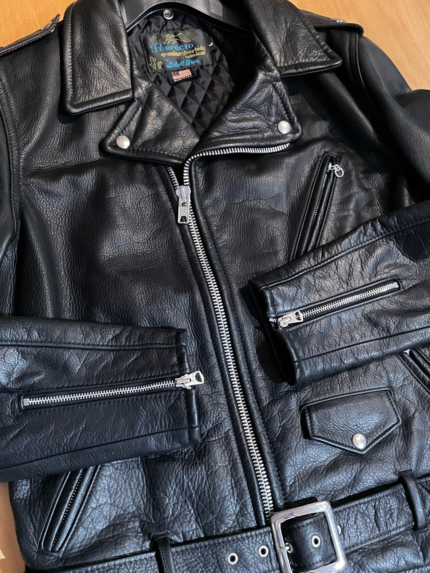 SCHOTT BROS. 519 PERFECTO "WAXY NATURAL COWHIDE 50'S" JACKET SZ: L