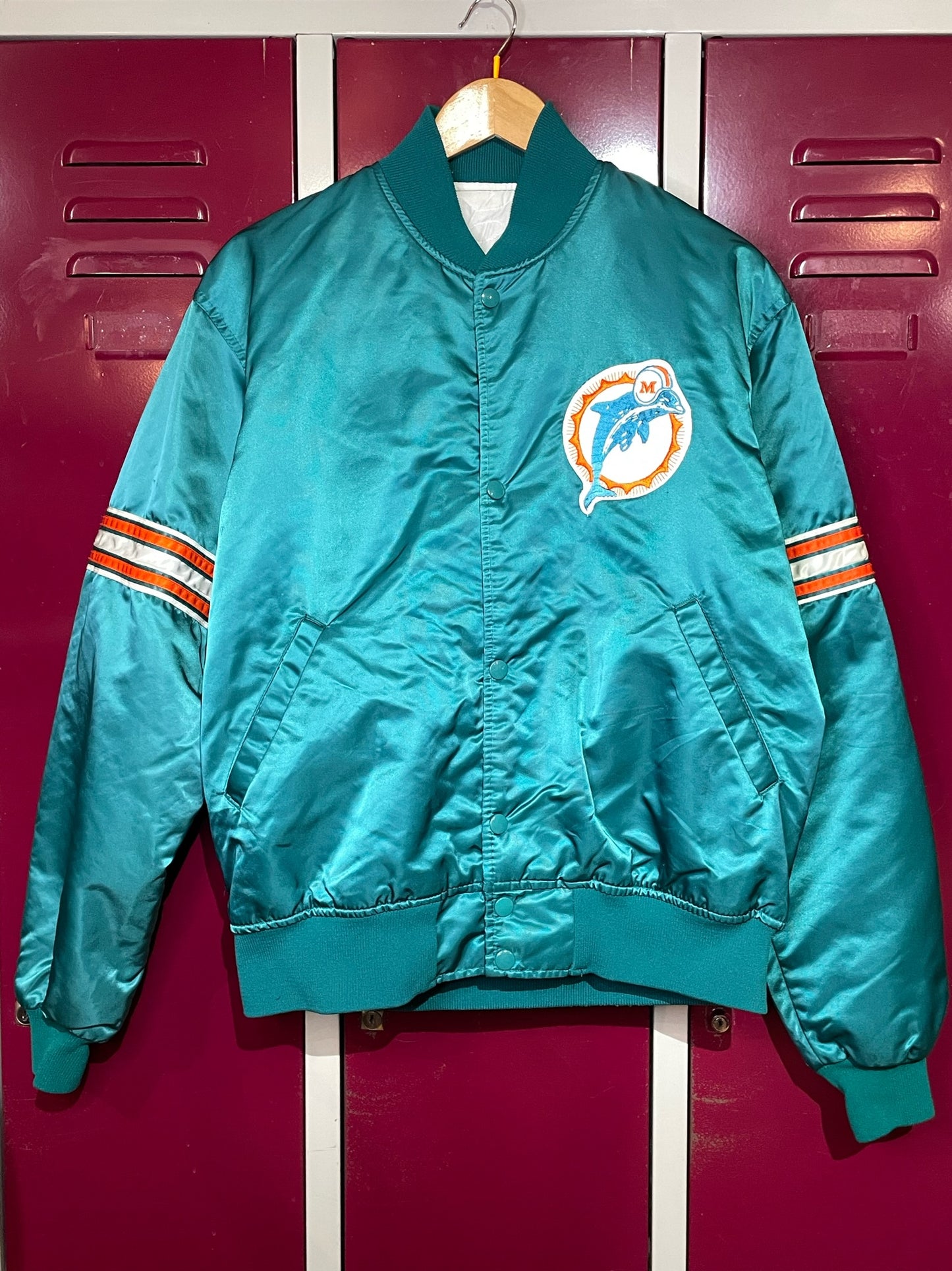 VINTAGE 90s STARTER MIAMI DOLPHINS NFL SATIN JACKET SZ: L