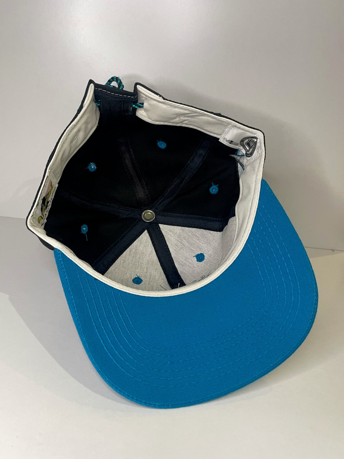 VINTAGE 90s SAN JOSE SHARKS #1 APPAREL DRAWSTRING CAP HAT