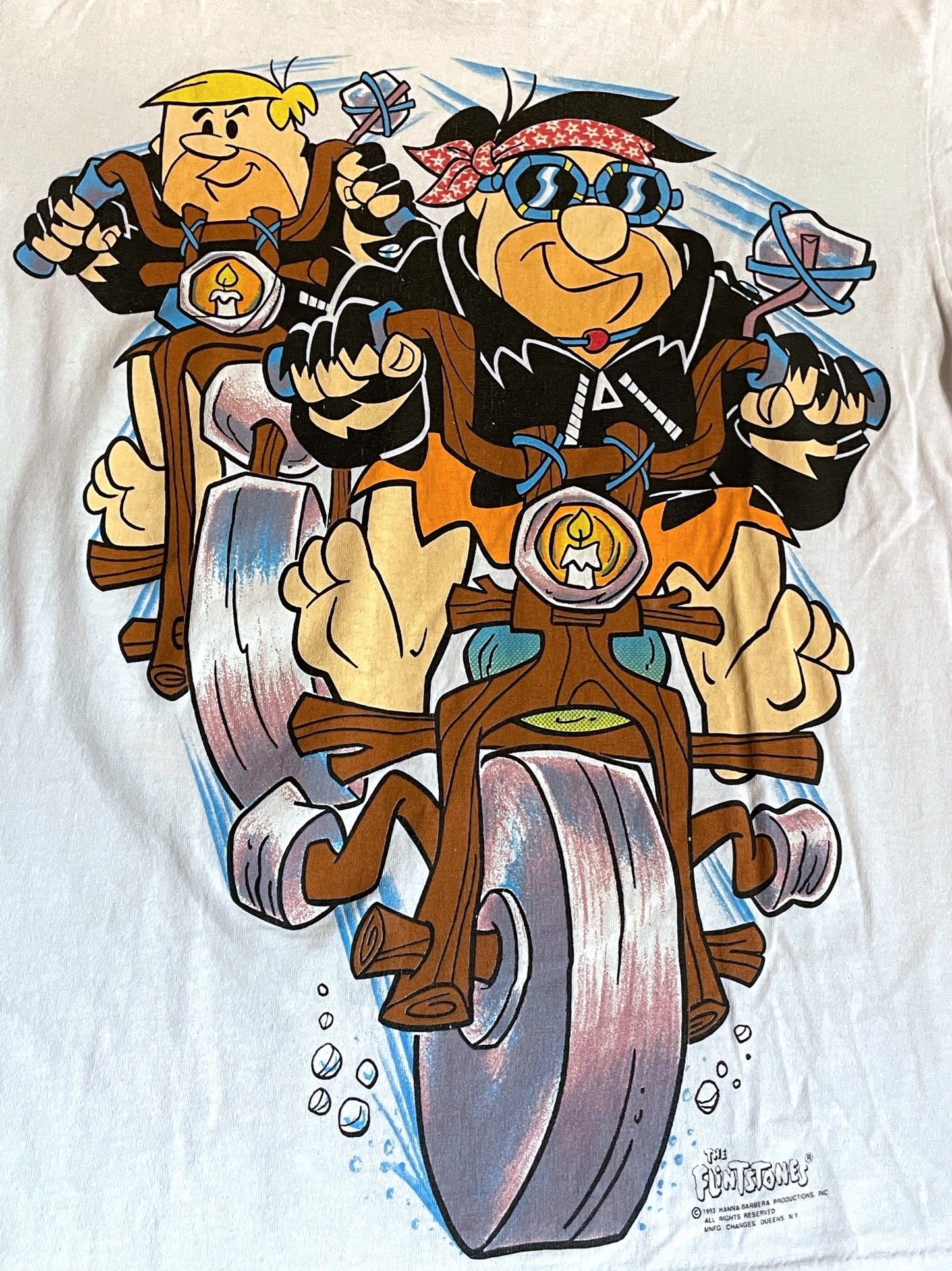 VINTAGE 1993 THE FLINTSTONES "FRED & BARNEY BIKER" T-SHIRT  SZ: L