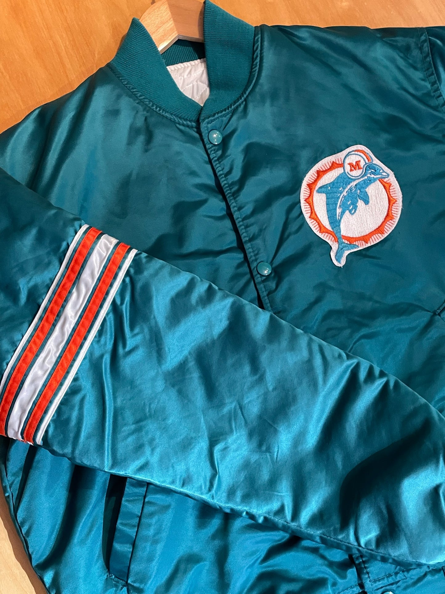 VINTAGE 90s STARTER MIAMI DOLPHINS NFL SATIN JACKET SZ: L