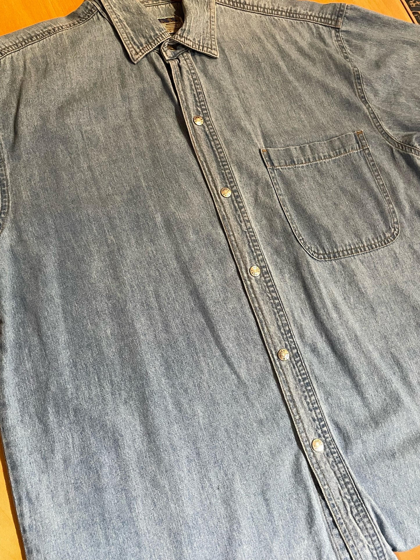 VINTAGE 90s BOXX DENIM SHORT SLEEVES SHIRT SZ: S = M