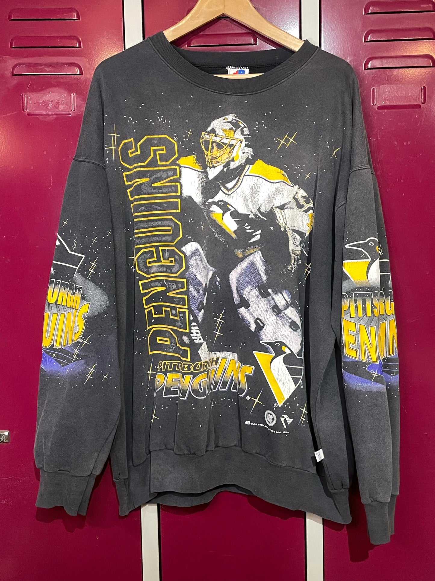 VINTAGE 1994 BULLETIN ATHLETIC PITTSBURGH PENGUINS NHL HOCKEY CREWNECK SWEATSHIRT SZ: 2 = XL